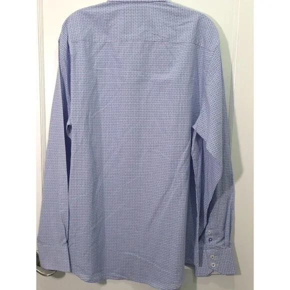 NWT Quieti Men's Large Button-Down Shirt Blue & Purple Checkered Pattern 100% Fi - Picture 8 of 12